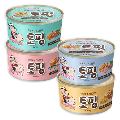 (유통임박)뽀빠이캔 토핑 95gX24개 4종 강아지캔 펫푸드 애견캔