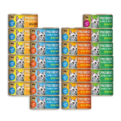 프로베스트 캔 캣푸드 80g x12개 x24개 [1BOX] 참치 연어 치킨 습식사료 주식 고양이캔